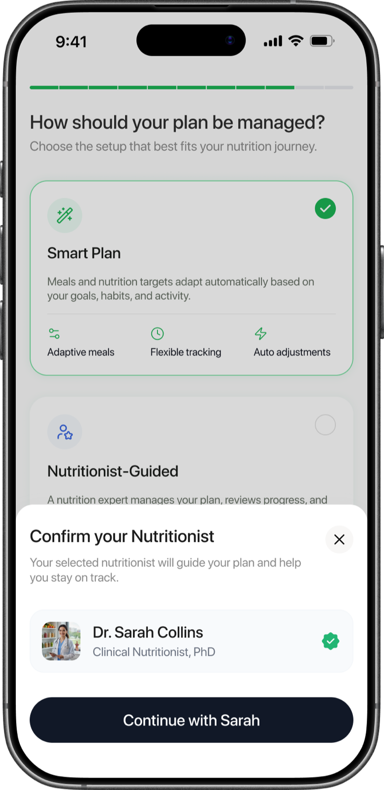 Entering an 8-character code to connect to a nutritionist
