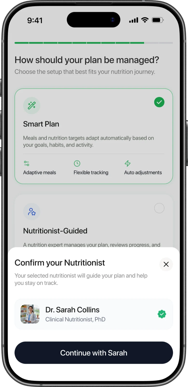 Entering an 8-character code to connect to a nutritionist