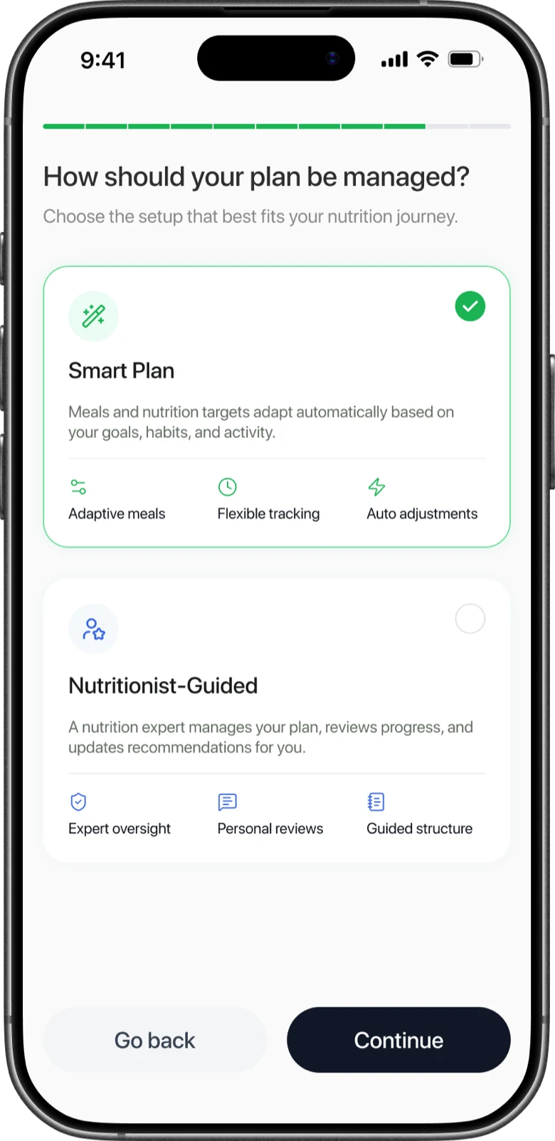 Choosing an app-guided or nutritionist-guided plan